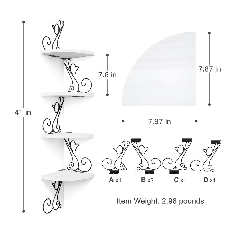 Alsonerbay Floating Corner Wood Shelves, 4 Tier Wall Mounted Rustic Storage Shelf, Cat Shaped Shelving for Wall, Solid Wooden Decor for Living Room, Bedroom, Kitchen, Bathroom, Office White - Image 3